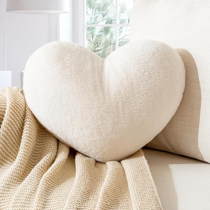 Heart Pillow White Heart Shaped Throw Pillows Super Soft Faux Rabbit Fur Heart Throw Pillow Valentines Day Decorations Pillow,Wedding Decor