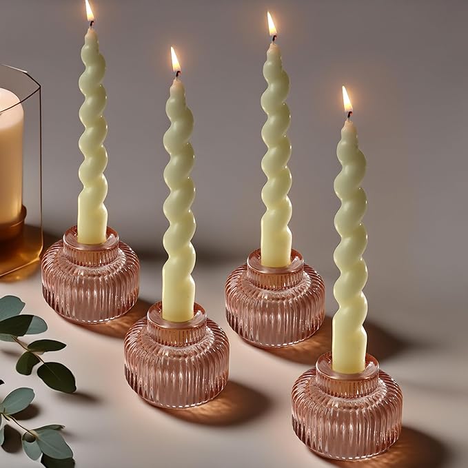 Kate Aspen Rose Gold Taper Candle Holders for Candlesticks Set of 4, Ribbed Glass Candlestick Holders, Votive Candle Holder Decor Accents, Pink Room Styling, Wedding & Home Centerpieces, Table Decor