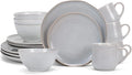 Elanze Designs Reactive Glaze Farmhouse Rustic Boho Ceramic Stoneware Dinnerware 16 Piece Plate Bowl Mug Dish Set - Service for 4, Pale Grey