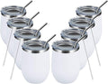 MEWAY 12oz/8 Pack Wine Tumbler Glasses with Lid - Stemless Double Wall Vacuum Stainless Steel Travel Tumbler - Keeping Cold & Hot for Wine,Coffee,Cocktails,Drinks-Family and Gifts (White,Set of 8)