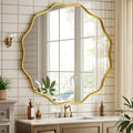 Round Wavy Mirror - 30 Inch Bathroom Vanity Mirror Metal Frame Circle Wall Mounted Mirror for Bedroom Living Room Entryway, Gold