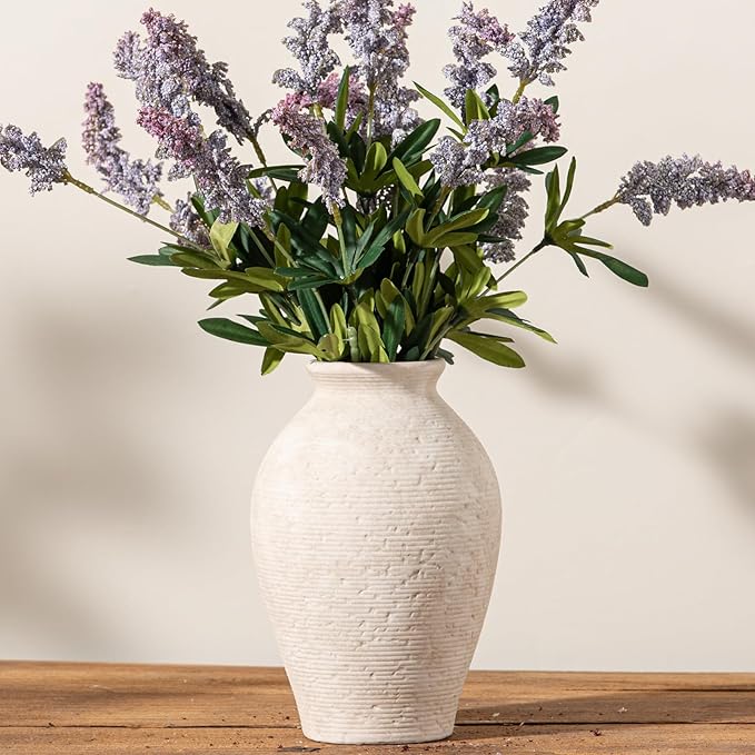 Ceramic Flower Vase Home Decor - Large Farmhouse Table Vases Rustic Vintage Living Room Kitchen Bedroom Decorations for House Book Shelf Office Coffee Desk Dining Fireplace (9" Rustic)