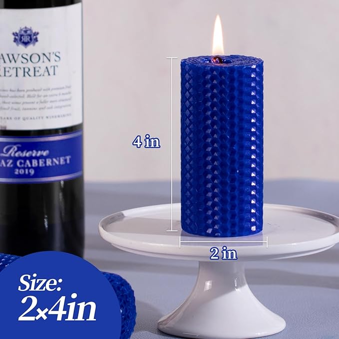 KONNI Beeswax Blue Pillar Candles Set of 3, 2"x 4" Unscented Pillar Candles Bulk, 20 Hours Long Burning Candles, Smokeless&Dripless Large Round Candle for Wedding, Decoration, Parties, Spas, Dinner