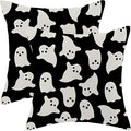 Halloween Pillow Covers 18 x 18 Inch, Black and Cream Ghost Decor Throw Pillows for Couch Bed, Halloween Outdoor Farmhouse Decorative Pillowcase Linen Cushion Cover Set of 2