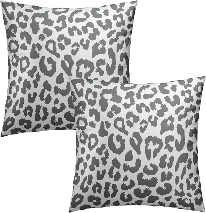 Grey Leopard Throw Pillow Covers - Snow Cheetah Pillow Covers 16x16 Inch Animal Print Pillow Cases Decorative Cushion Cover for Home Sofa Bed Couch