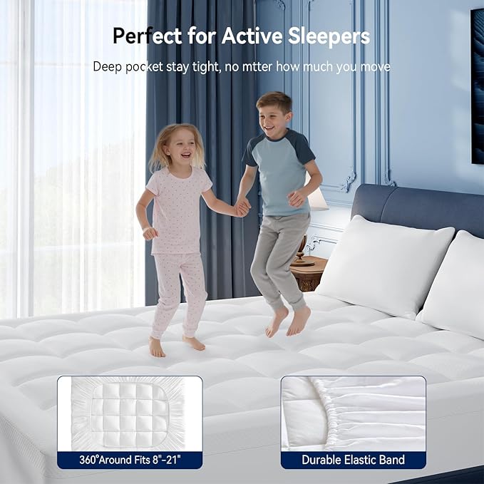 ELEMUSE Full XL Dual Layer 3 Inch Memory Foam Mattress Topper, 2 Inch Cooling Gel Memory Foam and 1 Inch Thick Soft Pillow Top Mattress Pad Cover for Back Pain Relief, Side Sleep Bed Topper
