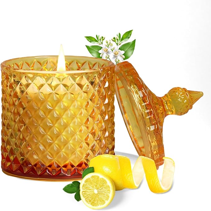 Lemon Vanilla Scented Candles, Citrus Large Jar Candle for Home Scented, Gifts for Women Men, Aromatherapy Candle, Natural Soy Wax Scented Candle for Relaxing & Calming,Home Fragrance Decor