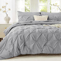 Sasttie Twin Comforter Set, 5-Piece Bed in a Bag, Pintuck Bedding Sets for All Season, Includes Comforter, Flat Sheet, Fitted Sheet, Pillowcase and Pillowsham, Light Grey