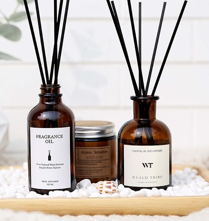 WEALD TRIBE Reed Diffuser Set for Bathroom Decor, Sticks Diffuser with Essential Oils Included | Ocean Scent 4.0 fl oz Fragrance Oil | Defusers for Home Living Room Shelf Decor Apartment Essentials