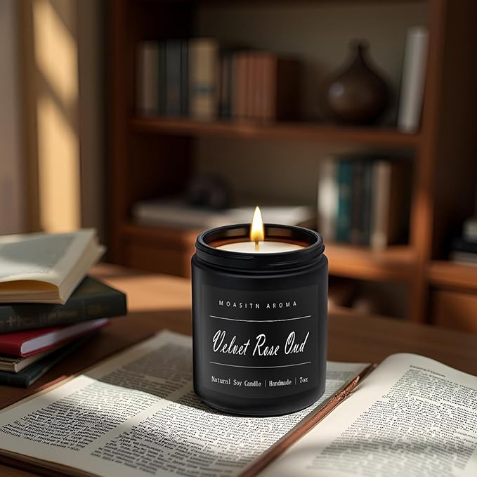 MOASITN Velvet Rose Oud Highly Scented Candles for Home| Natural Soy Aromatherapy Candle| Handmade Long Lasting Jar Candle| Candel Gift for Men,Women as Birthday,Housewarming,Relaxing Gifts| 7oz