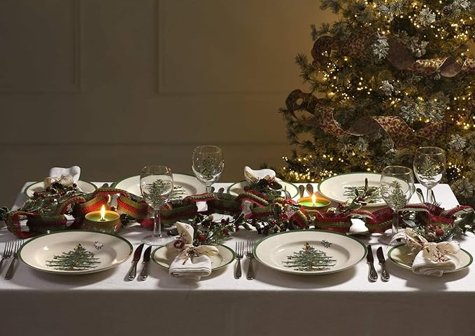 Spode Christmas Tree Deviled Egg Plate, 13 Inch Holiday Egg Serving Platter - Christmas Tree & Mistletoe Motif, Fine Porcelain Tableware, Dishwasher Safe Appetizer Tray, Festive Serveware