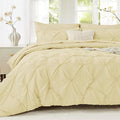 Sasttie King Size Comforter Set, 7-Piece Bed in a Bag, Pintuck Bedding Set for All Season, Includes Comforter, Flat Sheet, Fitted Sheet, Pillowcases and Pillowshams, Pale Yellow