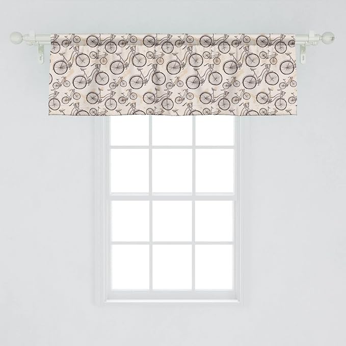 Lunarable Vintage Window Valance Pack of 2, Grunge Style Old Bicycles Hand Drawn on Paint Blots Strokes, Rod Pocket Curtain Valances for Kitchen Bedroom, 54" X 18", Eggshell Brown