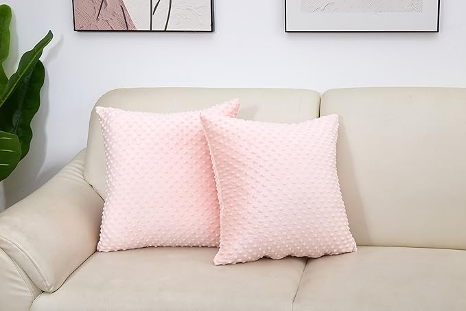 2 Packs Throw Pillow Covers, Neutral Decorative Couch Pillow Cover for Living Room Bed Sofa Rustic Farmhouse Boho Home Decor, Soft Plush Cushion Case Slipcover (Light Pink, 20"x 20")