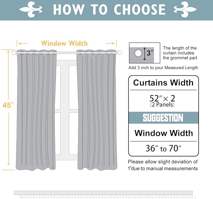 ChrisDowa 100% Blackout Curtains for Bedroom with Black Liner, 2 Thick Layers Total Blackout Thermal Insulated Grommet Window Curtains 2 Panels Set (Grey, 52 x 45 Inch)