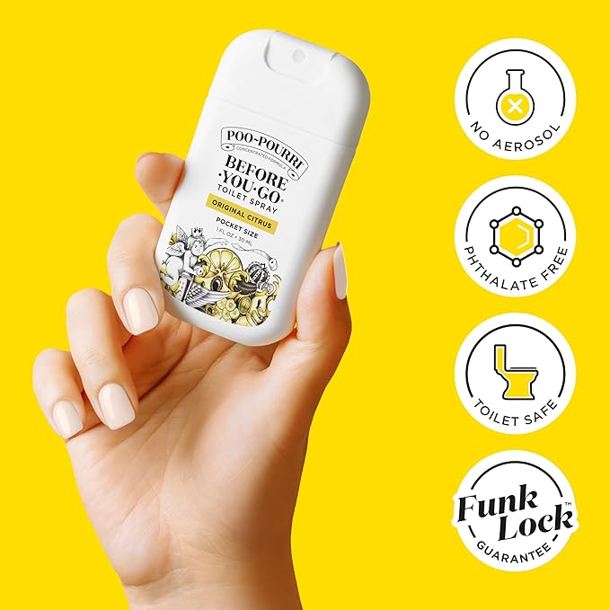 Poo-Pourri Before-You-Go Pocket Toilet Spray, Travel Essentials, Original Citrus, 1 Fl Oz, Up to 50 Uses, On-The-Go Bathroom Odor Deodorizer with Essential Oils, TSA Approved Size, Lemon Bergamot
