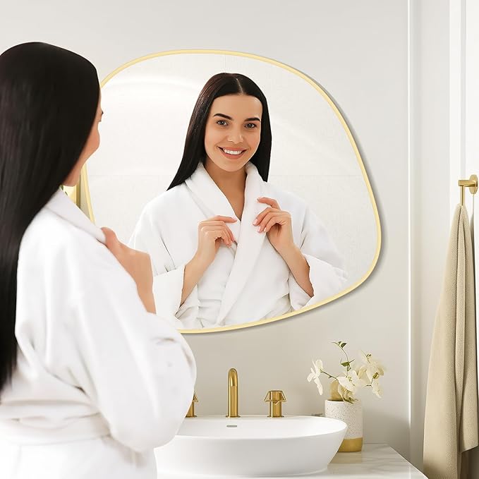 WallBeyond Asymmetrical Mirror, Irregular Wall Mirror, Wall Mirrors Decorative for Bedroom Living Room Entryway Hall, Unique Wall Mirror 27" H x 26" W, Gold