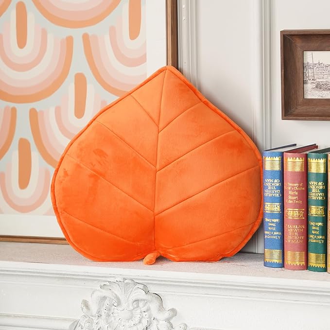 ARTMAGIC Leaf Shaped Velvet Cute Soft Throw Pillow Cushion Decorative Leaves Floor Pillow for Car Couch Bed Sofa (Leaf Orange)