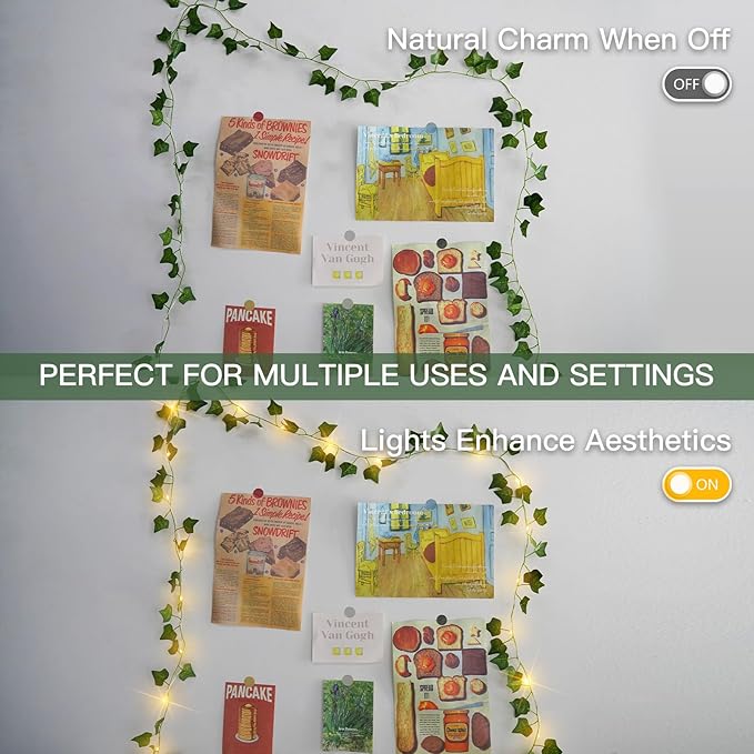 suddus Vine with Fairy Lights Battery Operated, 13.1ft 40 LED Ivy String Light with Remote, Leaf Lights for Bedroom, Room, Wall, Garden, Party, Wedding Decor (Warm White)