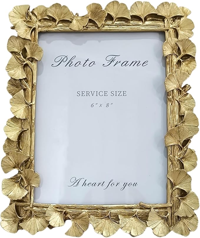 LONG XIN 1PCS 6x8 Inch Vintage Photo Frame Resin Picture Frame Ginkgo Leaves Decoration Photo Frame Stand Holder for Home Decor Old Fashioned Gorgeous Photo Gallery Art Decor (Vintage Gold）