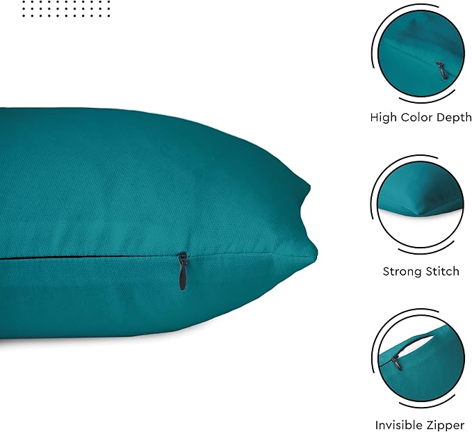 Encasa XO Throw Pillow Covers 16x16 in Set of 2 Azul Blue | No Inserts | Cotton Pillow Covers for Living Room, Bed, Sofa, Couch | Decorative Cushion Covers with Improved Zippers