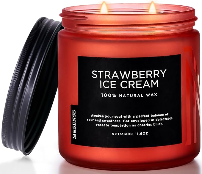 M&SENSE Natural Soy Candles for Home Strawberry Ice Cream Scented, 11.6oz 70 Hours Long Burning Hand Poured Candles Home Decor Housewarming Gift for Women and Men