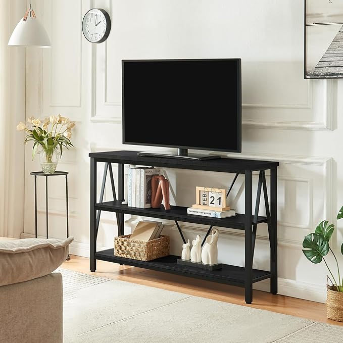 HOMISSUE Entryway Console Table, Rustic Console Tables with Wide Storage, Industrial Foyer for Entry with 3-Tier Open Shelves, Entryway Table for Living Room, Hallway, Black, 47 Inch