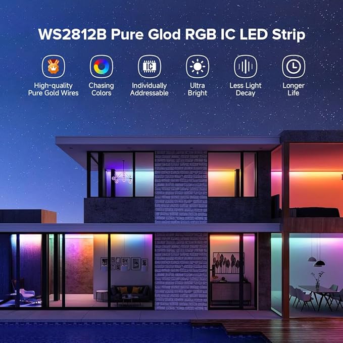 BTF-LIGHTING WS2812B IC RGB 5050SMD Pure Gold Individual Addressable LED Strip 3.28FT 60LED 60Pixel/m Flexible Full Color IP65 DC5V for DIY Chasing Color Project(No Adapter or Controller)