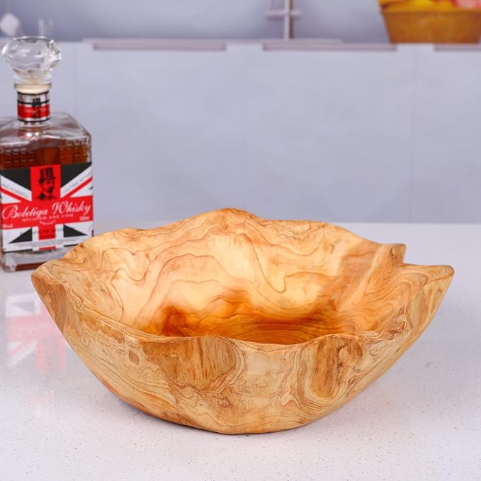 Wooden Bowl for Decor, Natural Shape Solid Wood Carved Fruit Bowl, Decorative Wooden Bowl for Table Centerpiece Office Home Decor, Multipurpose Candy Keys Serving Bowls (Medium 10"-12")
