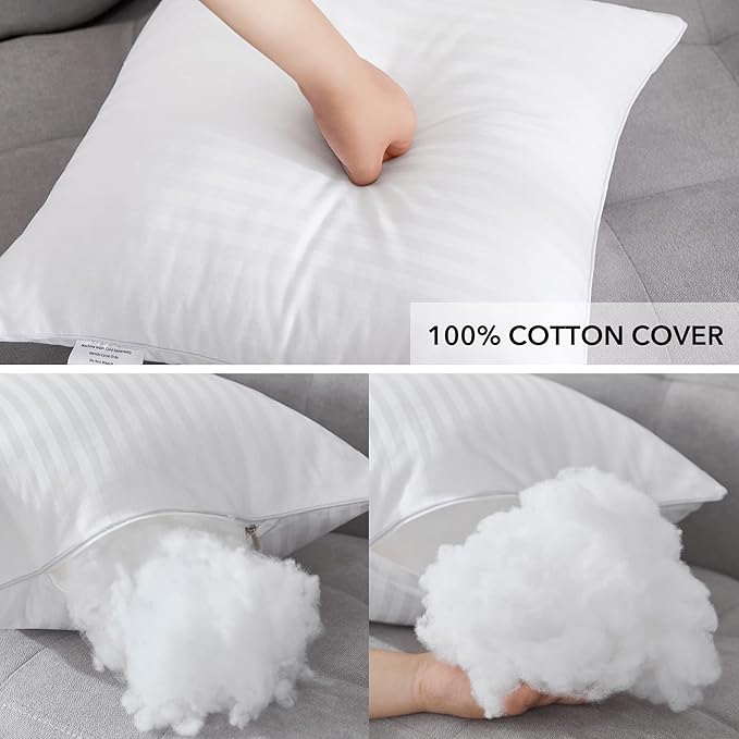 Oubonun 30 x 30 Throw Pillow Inserts, Firm and Fluffy Decorative Square Pillows for Couch Bed Sofa with Soft Cotton Cover White Cushion with Down Alternative Pack of 2