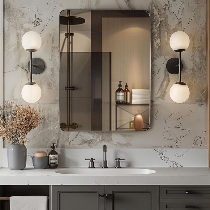 ANDY STAR Wall Mirror for Bathroom, 22" X 30" Bronze Bathroom Mirror with Stainless Steel Metal Frame Rounded Corner 1’’ Deep Set Design