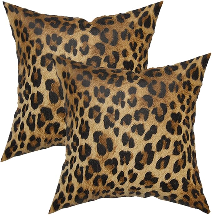 Brown Leopard Throw Pillow Cover - 2 Pcs Cheetah Animal Print Pillows Covers 20x20 inch Soft Bed Decorative Pillow Case for Home Couch Sofa Outdoor Decor