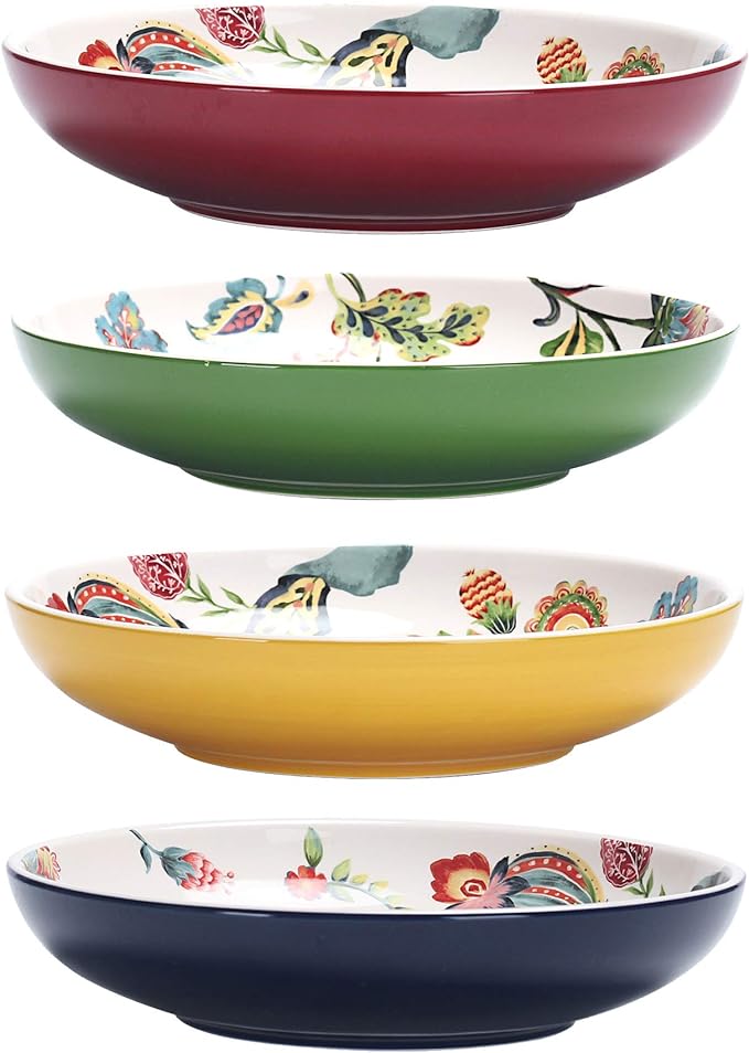 Bico Protea Cynaroides Pasta Bowls, 35oz Salad Bowl Set of 4, Large Ceramic Serving Dinner Bowls for Soup and Cereal, Microwave and Dishwasher Safe, Gift for Housewarming and Thanksgiving