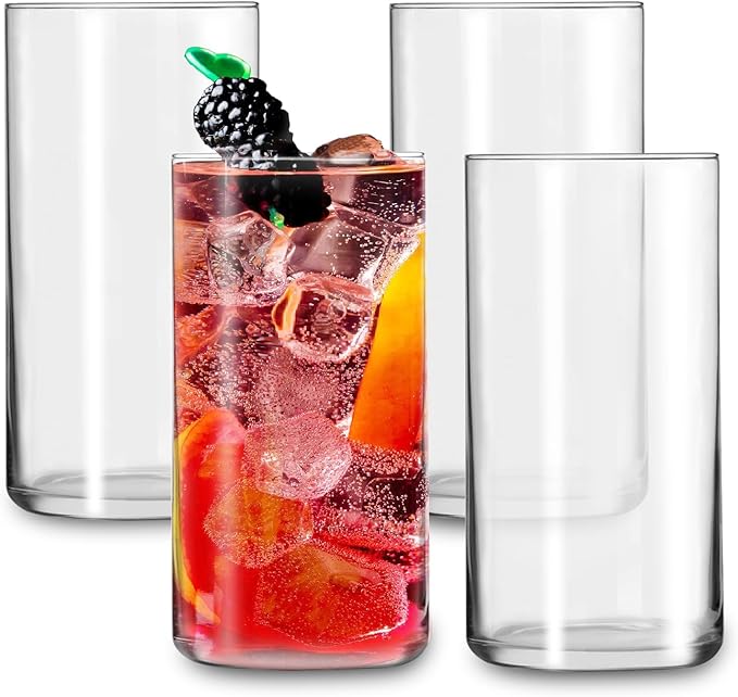 Everyday Drinking Glasses Set of 4, 20 oz Lightweight Thin Highball Glasses,Clear Lead-Free Tall Glass Cups For Water,Juice,Mojito,Mixed Drinks,Iced Coffee,Ice Tea,Kitchen Cocktails Glass