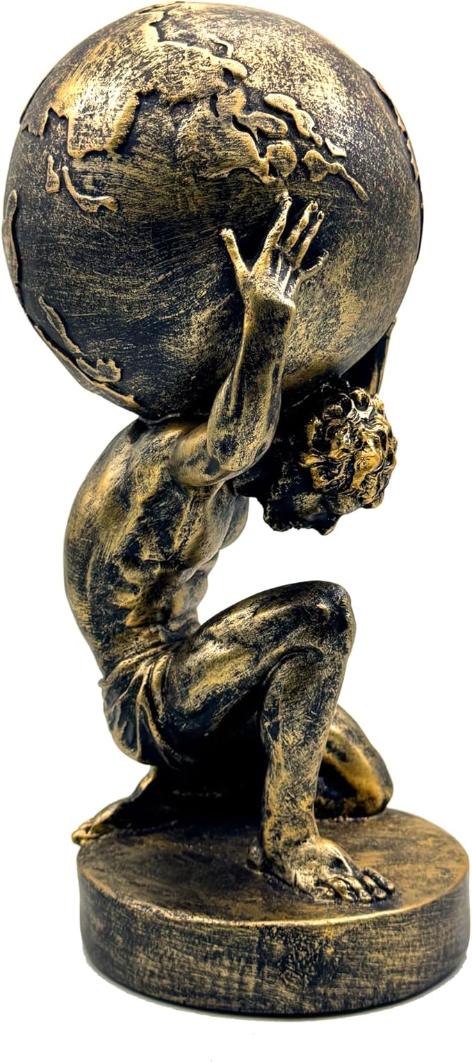 FUNSXBUG 11 Inch Large Atlas Holding World Greek God Statue Sculpture Collectible Figurine Home Decor Living Room Desktop Decoration Bronze