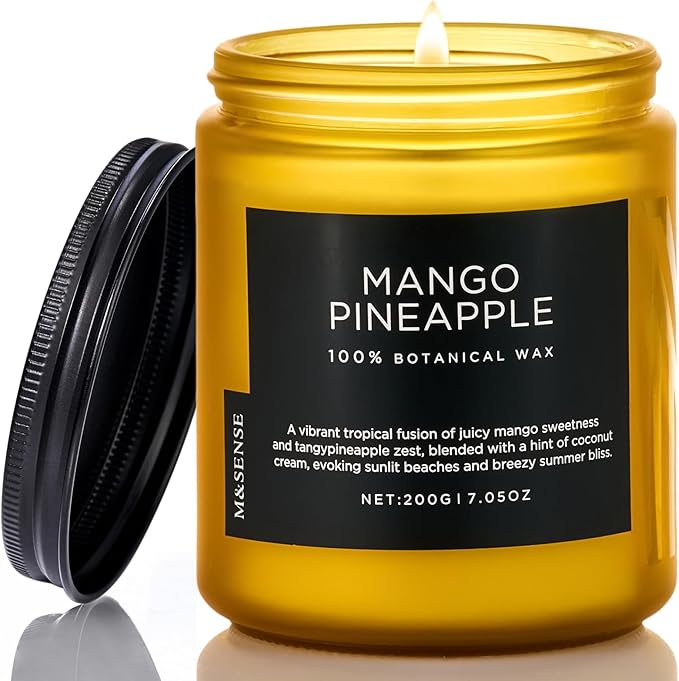 M&SENSE Mango Pineapple Tropical Scented Candle, 7.05oz Non Toxic Natural Soy Wax 50 Hours Long Lasting Burn Fruit Scent Summer Gifts for Housewarming, 2 Wick Aromatherapy Candle for Women Men