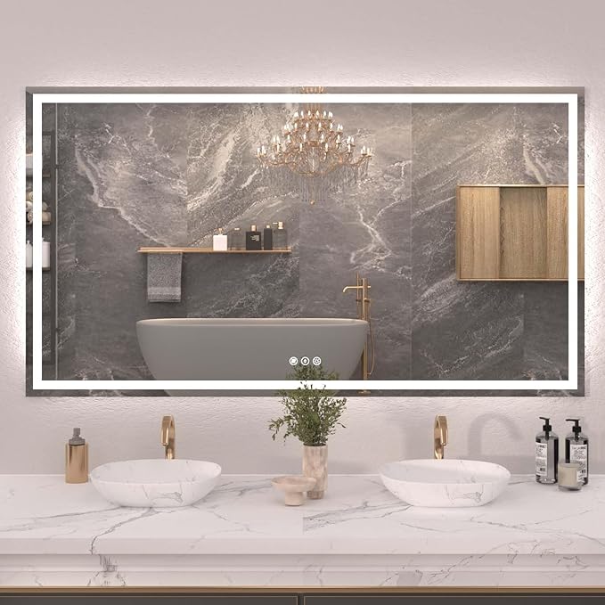 72"X40" LED Bathroom Mirror with Front Lights and Backlit, Anti-Fog, Dimmable, Shatter-Proof Tempered Glass, Lighted Bathroom Vanity Mirror for Wall with 3 Colors, Memory Function
