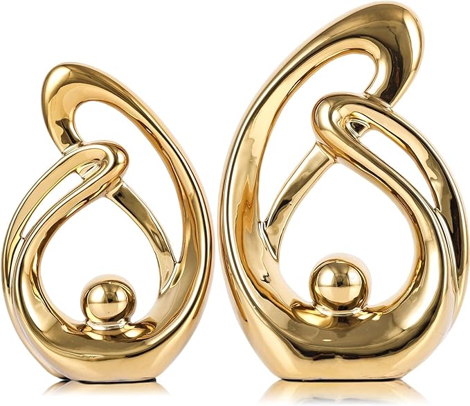 XMGZQ Home Decor Accent,Porcelain Art Mid Century Bookshelf Decorations,Gold Centerpieces for Tables,Abstract Ceramic Statue Sculpture for Coffee Table Mantel Tv Stand Centerpieces (Gold, Small)