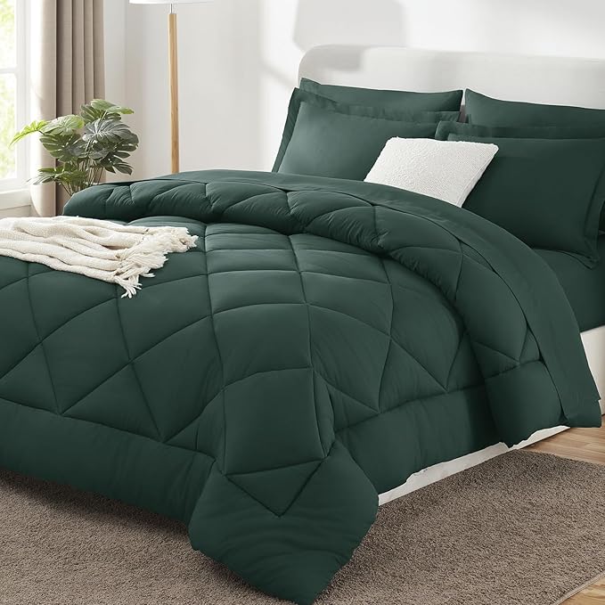 CozyLux King Size Comforter Set Forest Green - 7 Pieces Bed in a Bag King, Luxury Soft Bed Set for All Seasons, Bedding Set with Down Alternative Comforter, Sheets, Pillowcases & Shams