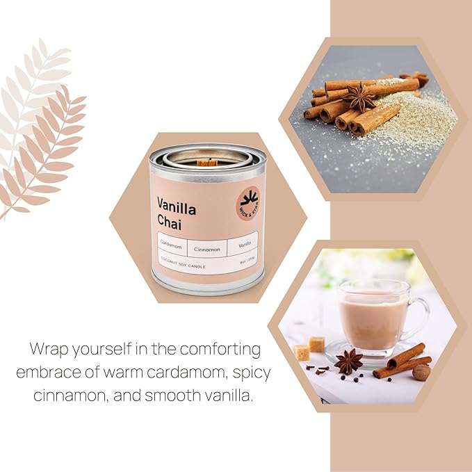 Wick & Star Vegan Non-Toxic, Wood Wick, Natural Coconut Soy Wax Aromatherapy Candle, Clean Burning (Vanilla Chai)