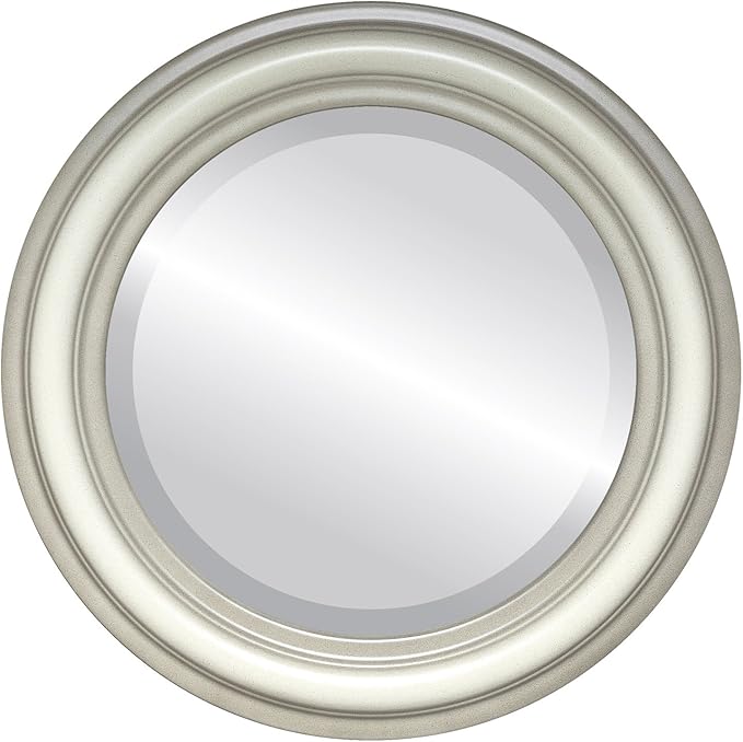 OVALCREST Round Beveled Wall Mirror for Home Decor - Philadelphia Style - Taupe - 34x34 Outside Dimensions