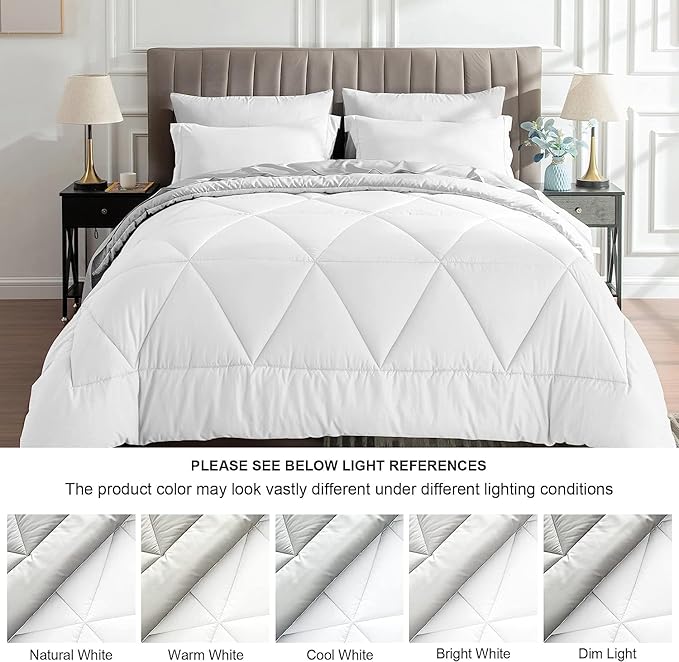 BEDELITE King Size Comforter Set 7 Pieces Bed in A Bag - Soft Microfiber Reversible White Bed Set with Comforters, Sheets, Pillowcases & Shams, Cozy Luxury Bedding Sets for All Season
