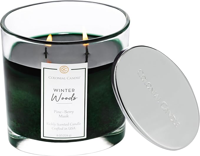Colonial Candle Winter Woods Scented Candle Jar, Highly Fragranced Candles for Home Scented, Mottled Wax Candle, 2 Wick, 8 oz - Made in The USA