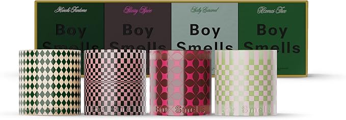 Boy Smells Holiday Votive Candle Set – 4-Piece Gift Set with Salty Caramel, XXMAS Tree, Starry Spice & Hinoki Fantôme – Holiday Candle Gift Set – 3oz Each