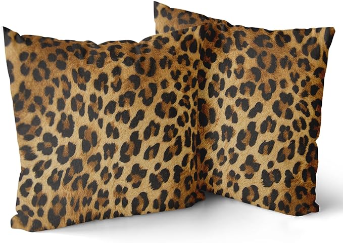 Brown Leopard Throw Pillow Cover - 2 Pcs Cheetah Animal Print Pillows Covers 16x16 inch Soft Bed Decorative Pillow Case for Home Couch Sofa Outdoor Decor