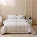 KAREVER White Grid Comforter Cal King Women White with Navy Blue Square Lines Checkered Bedding Set California King White Plaid Comforter Cal King Size