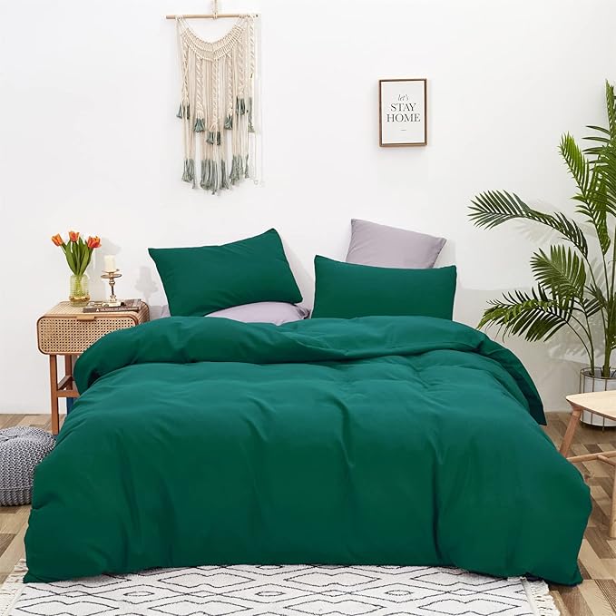 KAREVER Green Comforter Set Queen Dark Color Bedding Set Soft Lightweight Men Women Durable Queen Blanket Breathable Comforter Set Solid Green Bed Comforter