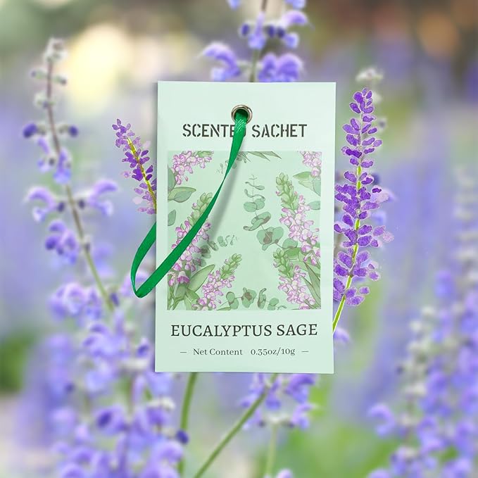 SCENTORINI Sachets for Drawers and Closets, Eucalyptus Sage Sachets Bags, Pack of 14, Home Fragrance Sachet for Wardrobe, Closet, Drawer