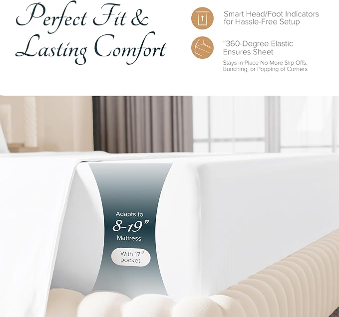 Carressa Linen 100% Egyptian Cotton Sheets Queen Size Bed Set - Luxury 1500 High Thread Count Egyptian Cotton Queen Sheet Set (4 PC, White), 17" Deep Pocket, Silky Soft, Cooling, Sateen Weave Bedding