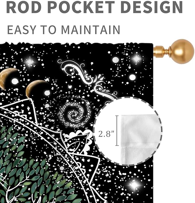 Life Tree Curtains, Hippie Sun Moon Trippy Tree of Life Bohemian Mandala Aesthetci Mystic Witchy Blackout Window Drapery Treatments for Bedroom Living Room Bathroom Decor, 63"x63" Inch